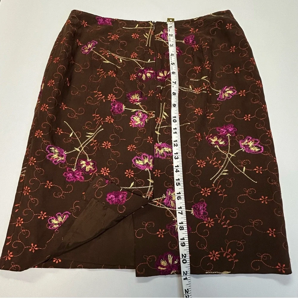 Womens Matching Blazer Skirt Set Petite Size 10P Silk‎ Linen Embroidered Floral